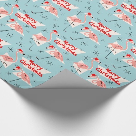 Flamingo Santas Blauer Frohe Weihnachten Geschenkpapier (Ecke)