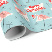 Flamingo Santas Blauer Frohe Weihnachten Geschenkpapier (Rolleneckpunkt)