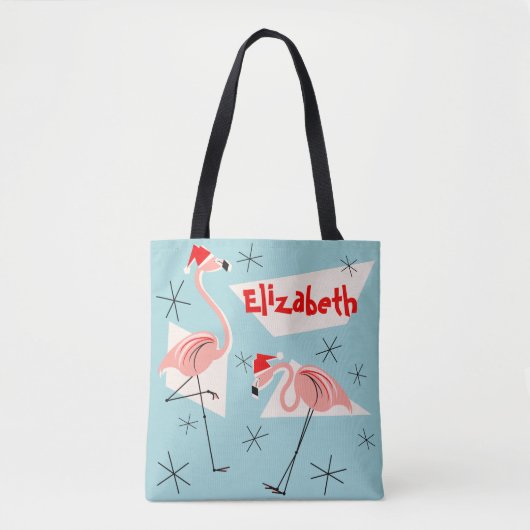 Flamingo Santas Blauer Name überall Tasche (Vorderseite)
