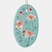 Flamingo Santas Blauer Text Ornament Oval (Rechts)
