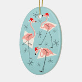 Flamingo Santas Blauer Text Ornament Oval (Links)