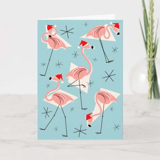 Flamingo Santas Blue Frohe Weihnachten (Vorderseite)