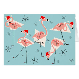 Flamingo Santas Blue Frohe Weihnachten horizontal