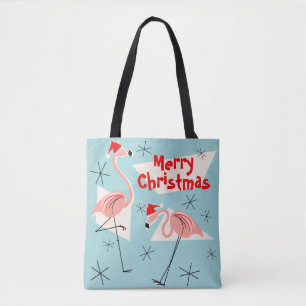 Flamingo Santas Blue Frohe Weihnachten überall Tasche