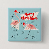 Flamingo Santas Blue Frohe Weihnachtsgeschenk-Plat Button (Vorderseite)