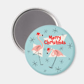 Flamingo Santas Blue Frohe Weihnachtsmagnet rund Magnet (Vorderseite/Rückseite)