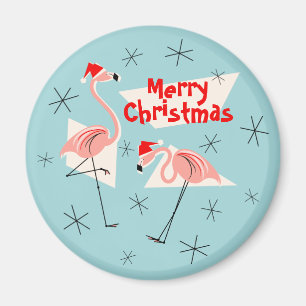 Flamingo Santas Blue Frohe Weihnachtsmagnet rund Magnet