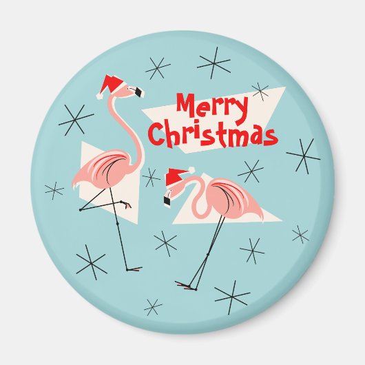Flamingo Santas Blue Frohe Weihnachtsmagnet rund Magnet (Vorne)