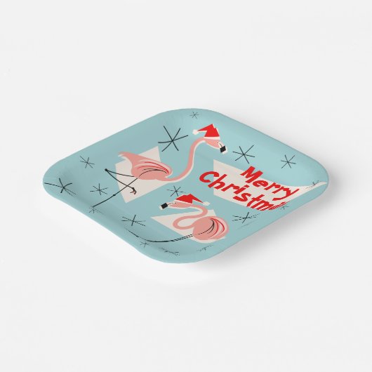 Flamingo Santas Blue Frohe Weihnachtsplatz Pappteller (Gewinkelt)