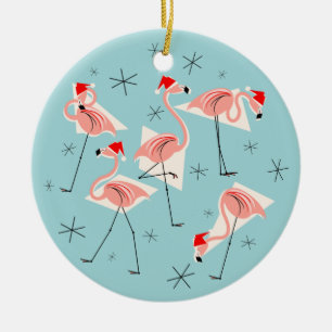 Flamingo Santas Blue Frohe Weihnachtsrunde Keramik Ornament
