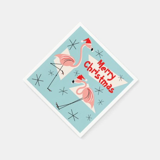 Flamingo Santas Blue Frohe Weihnachtszeitung Servi Serviette (Ecke)