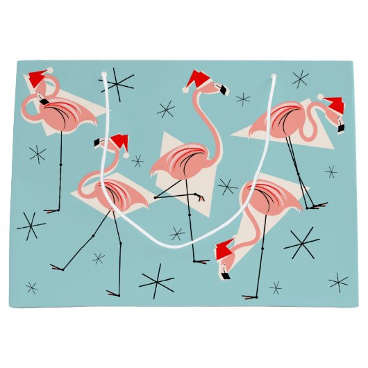 Flamingo Santas Blue große Geschenktasche Geschenktüte (Vorderseite)