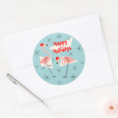 Flamingo Santas Blue Happy Holidays Aufkleber rund (Umschlag)