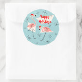 Flamingo Santas Blue Happy Holidays Aufkleber rund (Tasche)