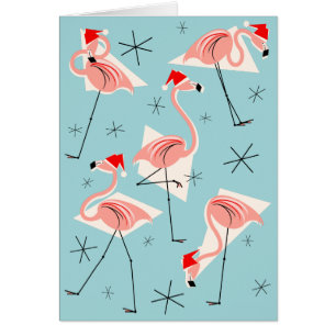 Flamingo Santas Blue Happy Holidays Blau