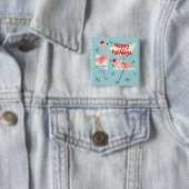 Flamingo Santas Blue Happy Holidays Button Platz (Beispiel)