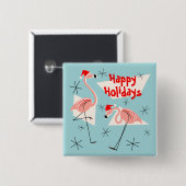 Flamingo Santas Blue Happy Holidays Button Platz (Vorne & Hinten)