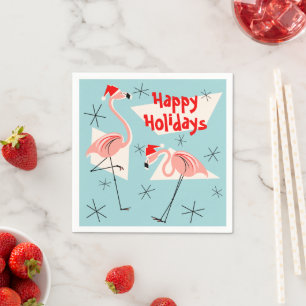 Flamingo Santas Blue Happy Holidays Papier Serviet Serviette