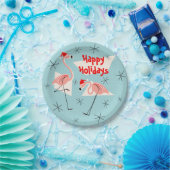 Flamingo Santas Blue Happy Holidays Papierplatte Pappteller (Party)