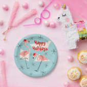 Flamingo Santas Blue Happy Holidays Papierplatte Pappteller (Party)