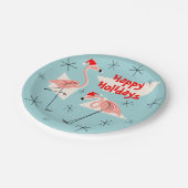 Flamingo Santas Blue Happy Holidays Papierplatte Pappteller (Schrägansicht)