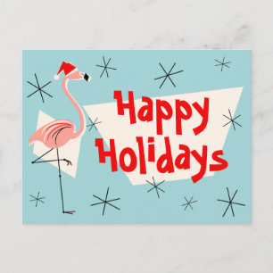 Flamingo Santas Blue Happy Holidays Postkarte