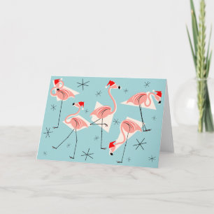 Flamingo Santas Blue horizontale Karte
