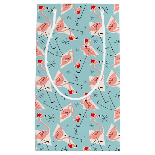 Flamingo Santas Blue Multi Geschenktasche klein Kleine Geschenktüte (Vorderseite)