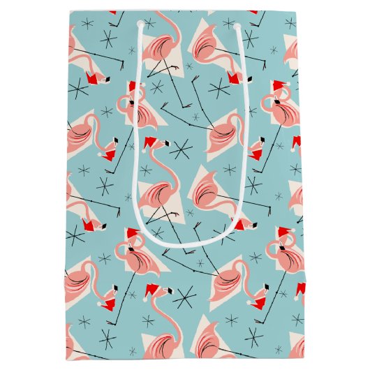 Flamingo Santas Blue Multi Geschenktasche Medium Mittlere Geschenktüte (Rückseite)