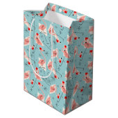 Flamingo Santas Blue Multi Geschenktasche Medium Mittlere Geschenktüte (Rückseite Schrägansicht)