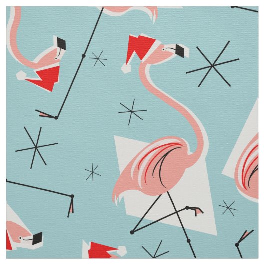 Flamingo Santas Blue Multi große Muster Gewebe Stoff (Muster)