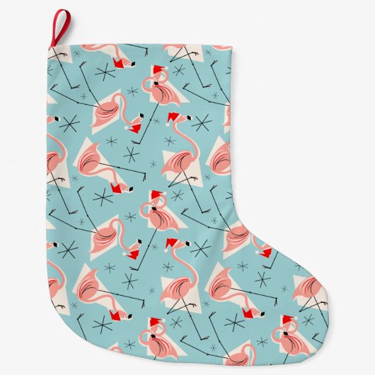 Flamingo Santas Blue Multi Strumpf Großer Weihnachtsstrumpf (Vorderseite)