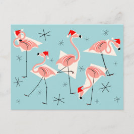 Flamingo Santas Blue Postkarte