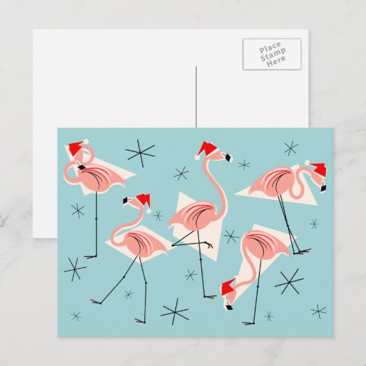 Flamingo Santas Blue Postkarte (Vorne/Hinten)