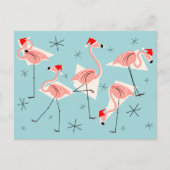 Flamingo Santas Blue Postkarte (Vorderseite)