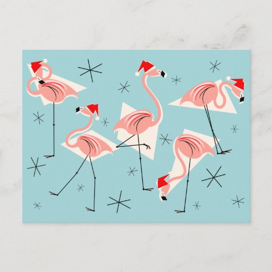 Flamingo Santas Blue Postkarte (Vorderseite)