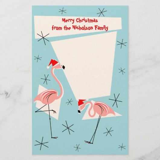 Flamingo Santas Blue Text Briefpapier (Vorderseite)