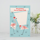 Flamingo Santas Blue Text Briefpapier (Stehend Vorderseite)