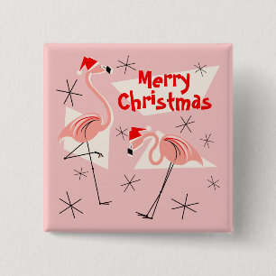 Flamingo Santas Pink Frohe Weihnachtsgeschenk-Plat Button