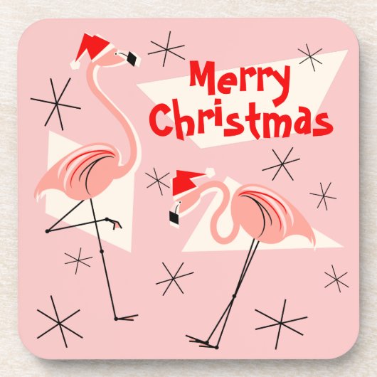 Flamingo Santas Pink Frohe Weihnachtskunststoff Getränkeuntersetzer (Vorderseite)