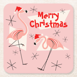 Flamingo Santas Pink Frohe Weihnachtsmarkt Rechteckiger Pappuntersetzer