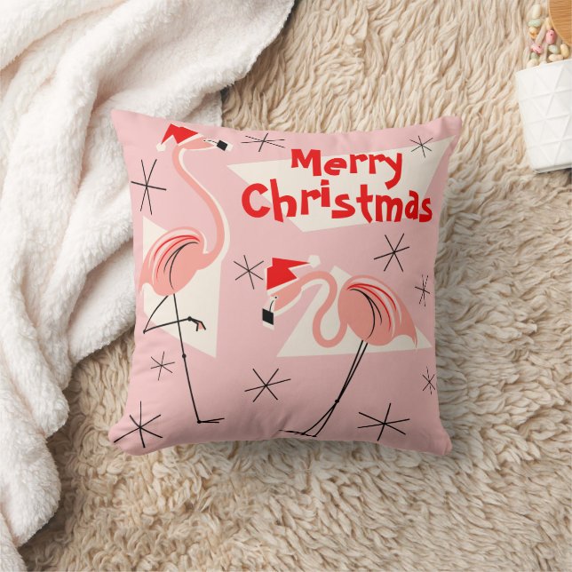 Flamingo Santas Pink Frohe Weihnachtsplatz Kissen (Decke)