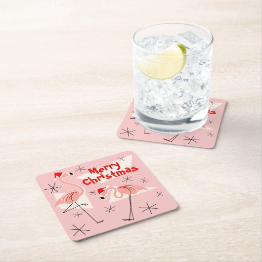 Flamingo Santas Pink Frohe Weihnachtsplatz Rechteckiger Pappuntersetzer (Vor Ort)