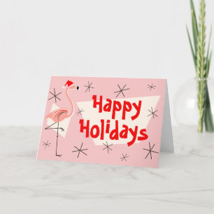 Flamingo Santas Pink Happy Holidays Front Feiertagskarte