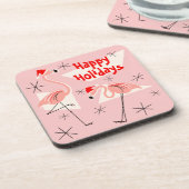 Flamingo Santas Pink Happy Holidays Kunststoff Untersetzer (Linke Seite)