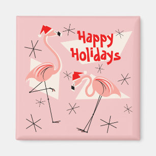 Flamingo Santas Pink Happy Holidays Magnetquadrat Magnet
