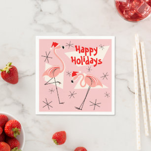 Flamingo Santas Pink Happy Holidays Papier Serviet Serviette