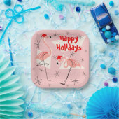 Flamingo Santas Pink Happy Holidays Platz Pappteller (Party)