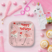Flamingo Santas Pink Happy Holidays Platz Pappteller (Party)