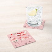 Flamingo Santas Pink Happy Holidays Platz Rechteckiger Pappuntersetzer (Vor Ort)